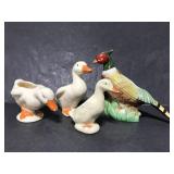 Four vintage duck & quail ceramic planters