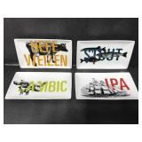 Four Crate & Barrel parody craft beer plates