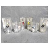 6 tumbler cups w/ embroidered bird accents