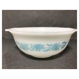 Blue print milk glass serving bowl