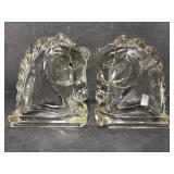 Pair of glass horse head bust statues