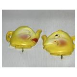 Chalkware yellow teapot wall plaque holders