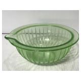 Green glass bowl with pour spout