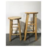 Pair of two wood stools - 24 inch & 29 inches tall