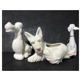 Three ceramic dog planters