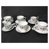 Six assorted tea cups and saucers