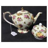 Rose porcelain teapot and sugar bowl