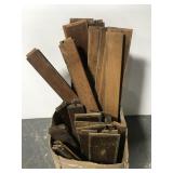 Box of old oak wood floor boards or siding