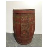 Old red wood whiskey barrel nail keg