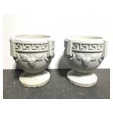 Old white concrete garden planter pair