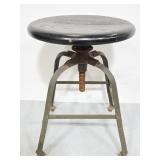 Vintage Industrial metal shop stool w/ wood seat