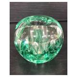 Blown green glass candlestick/ pen holder