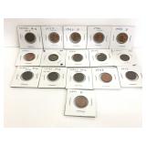 Four Indian head pennies & 12 wheat pennies