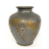Vintage pewter vase with brass overlay