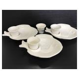 Three vintage ceramic fish snack trays w/ cups