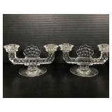 Two matching cut glass double candle stick holders