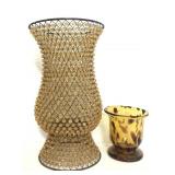 Amber art glass votive & beaded lantern