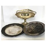 Silver plated trays and pedestal serving dish