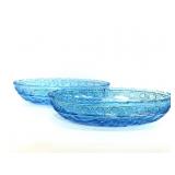 Two vintage blue pressed glass dishes