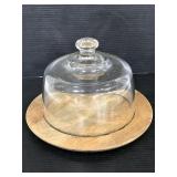 Wood cheese server with glass dome lid