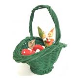 Vintage felted elves & mushrooms basket