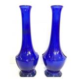 Two cobalt blue glass bud vases