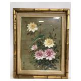 Faux bamboo framed bird and flower print