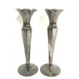 Pair of silver tone glass bud vases