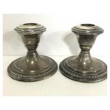 WM Rogers sterling weighted candlesticks
