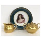 Pickard china creamer/ sugar & antique plate