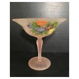 Painted pink frosted glass dish