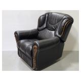 Black leather wood reclining arm chair