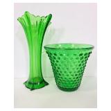Pair of vintage green glass vases