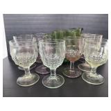 Vintage green glass pitcher w/ glass goblets