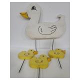 Wood cutout duck and ducklings yard stakes
