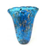 Blue and gold art glass vintage vase
