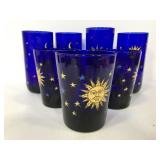 Vintage Libbey cobalt blue sun moon stars glasses
