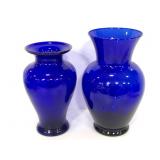 Two cobalt blue glass vases