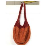 Hand crocheted orange and red tote bag