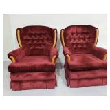 Pair of vintage red velvet rocking recliner chairs