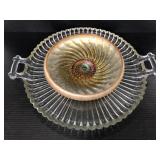 Clear and carnival glass serving dishes