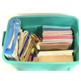 Tote of assorted books, paper & crafting supplies