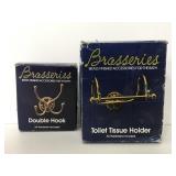 Brass toilet tissue holder and brass double hook