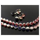 Vintage red, white, & blue necklace & earrings set