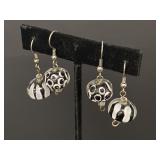 Two pairs of black & white art glass earrings