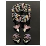 Vintage holographic earrings & magnet bracelet