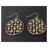 Vintage gold tone & green stone dangling earrings