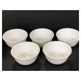 Five Corelle Vitrelle white ceramic bowls