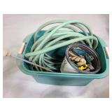 Hose, sprinklers and garden gloves