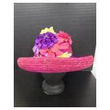 Pink floral straw hat